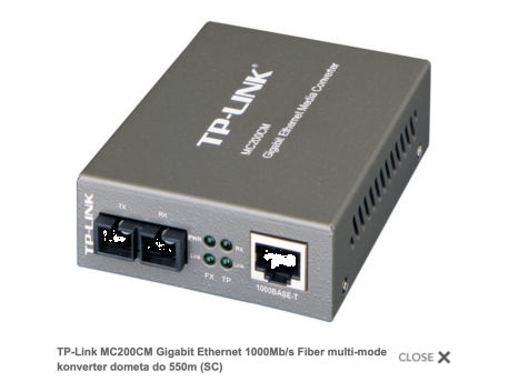 TP LINK Media konverter TP-Link MC200CM Gigabit Ethernet 1000Mb/s Fiber multi-mode konverter dometa do 550m (SC)